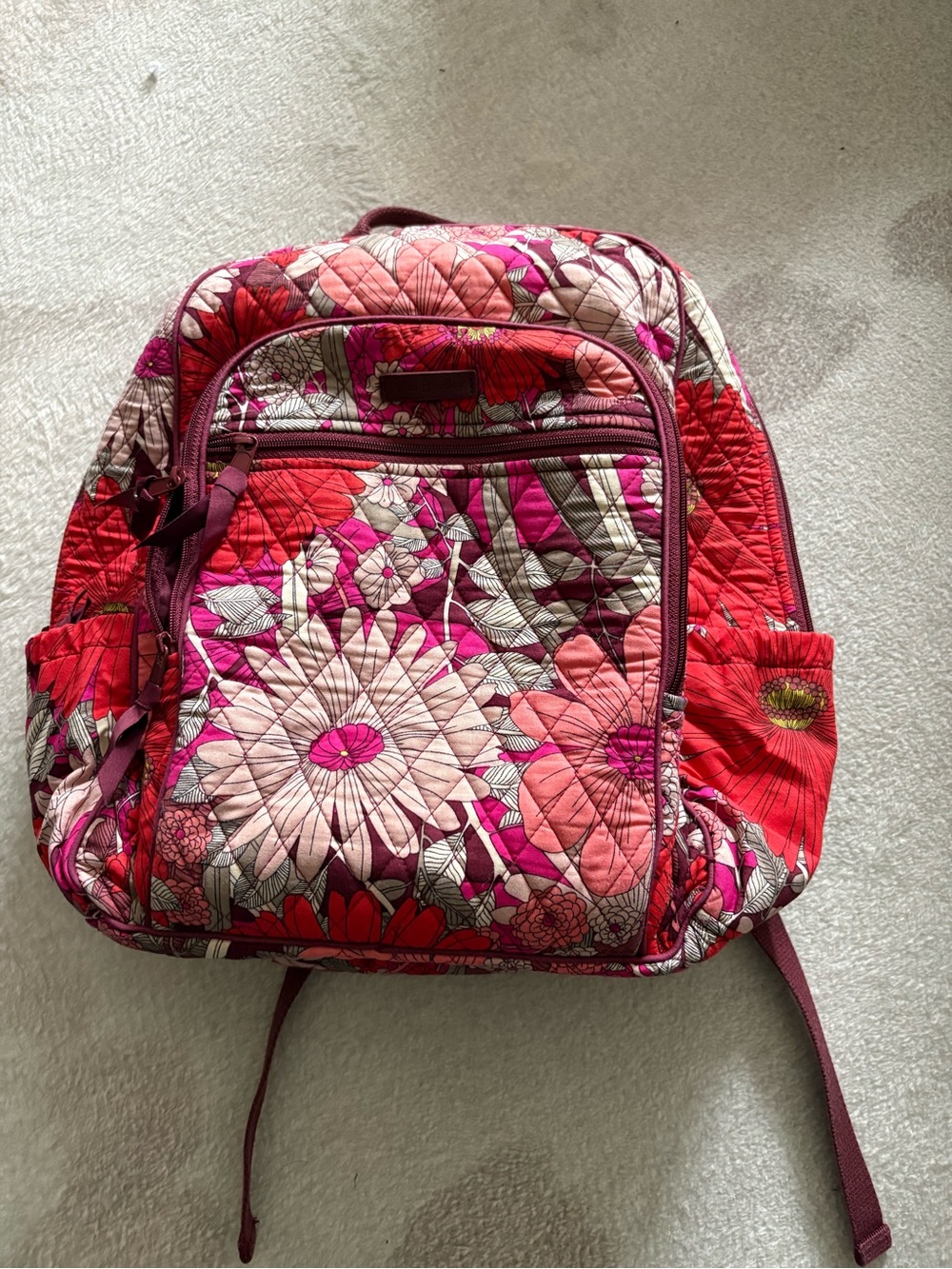 Vera Bradley Full Size Lightweight Floral Red White Pink Backpack EUC